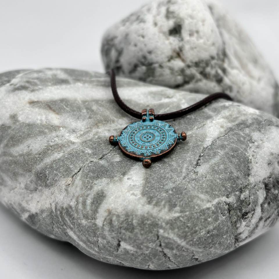 Patina Mandala Mariners compass antique copper pendant necklace