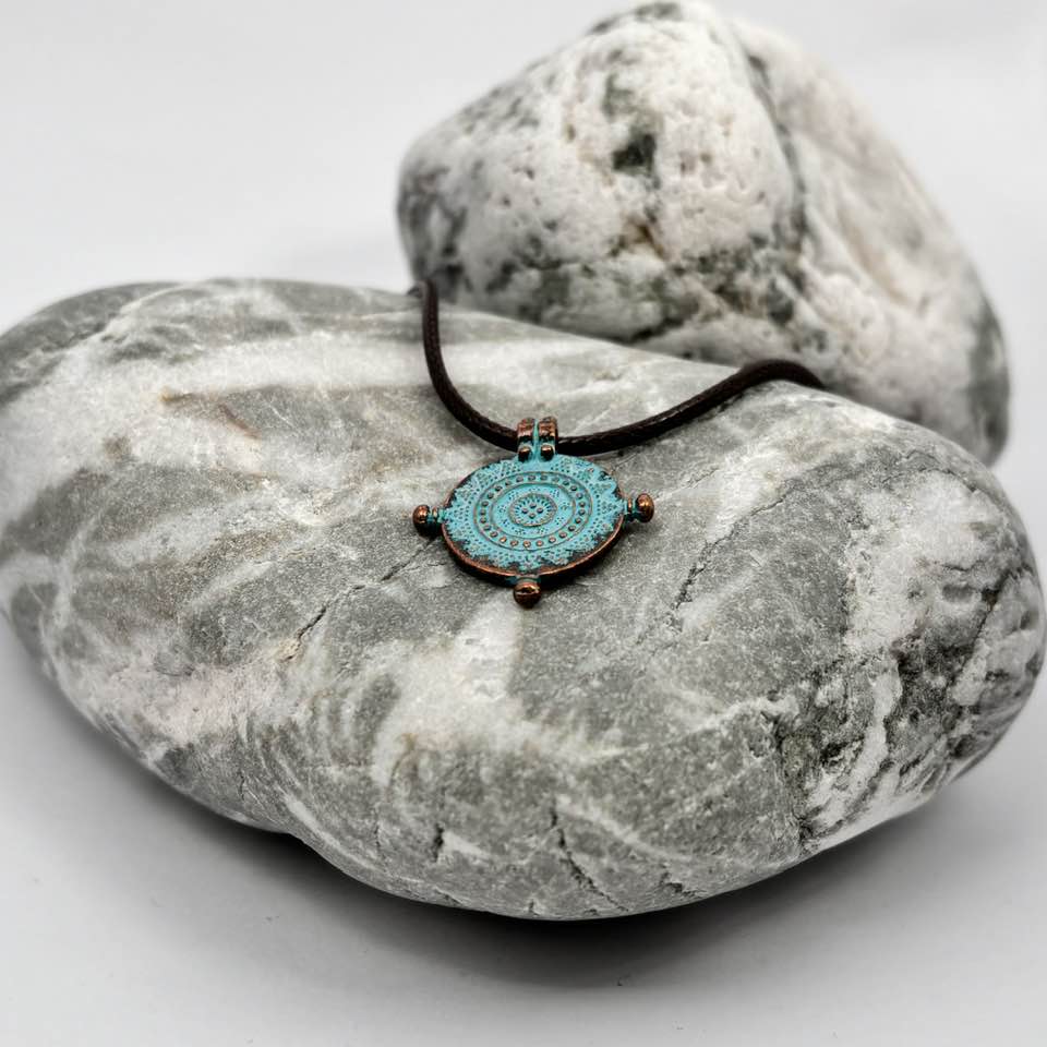 Patina Mandala Mariners compass antique copper pendant necklace