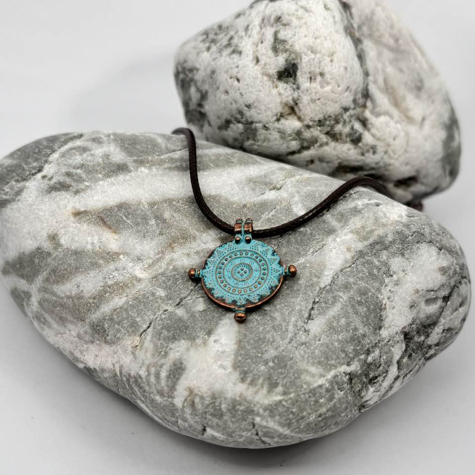 Patina Mandala Mariners compass antique copper pendant necklace