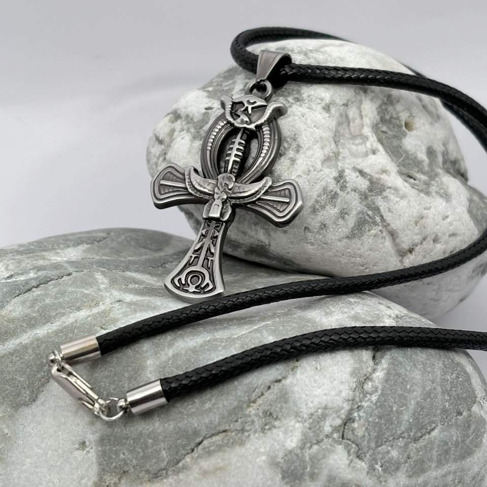 Large stainless steel cross pendant necklace