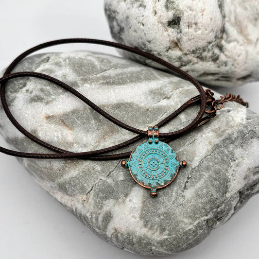 Patina Mandala Mariners compass antique copper pendant necklace