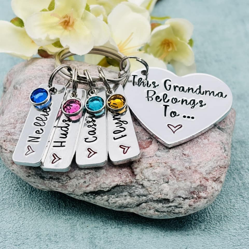 'This Grandma belongs to' Keyring with Birthstones