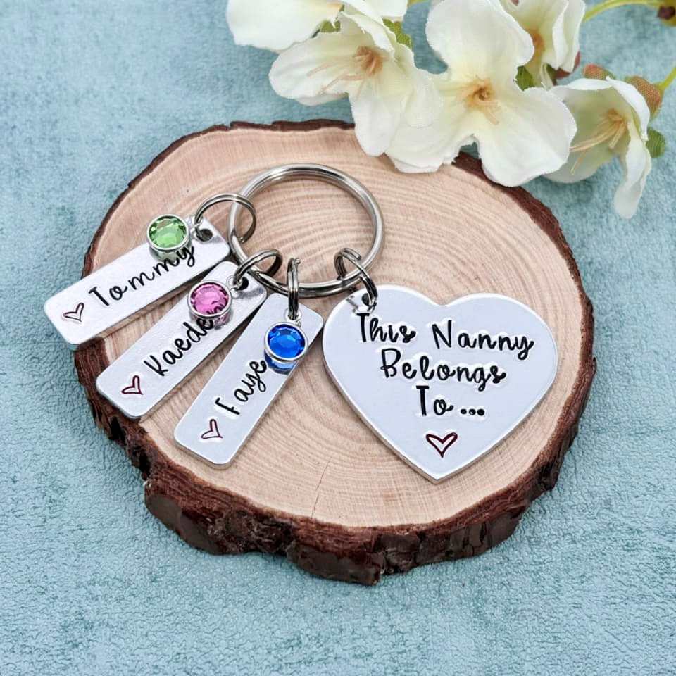 'This Nana belongs to' Nanny Keyring with Birthstones