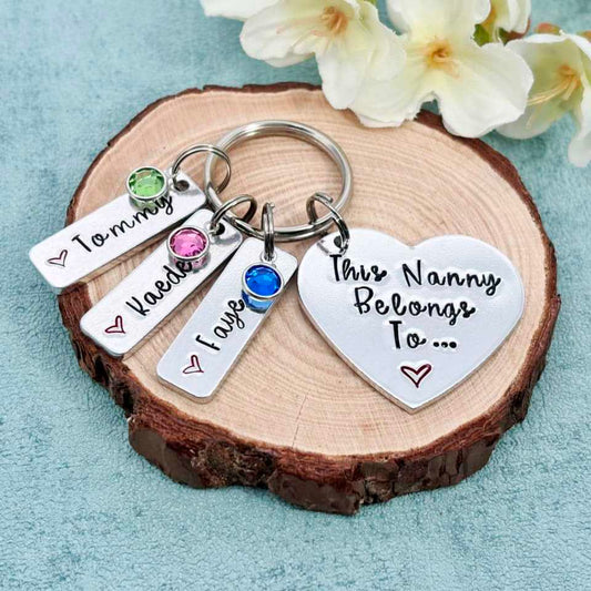 'This Nana belongs to' Nanny Keyring with Birthstones