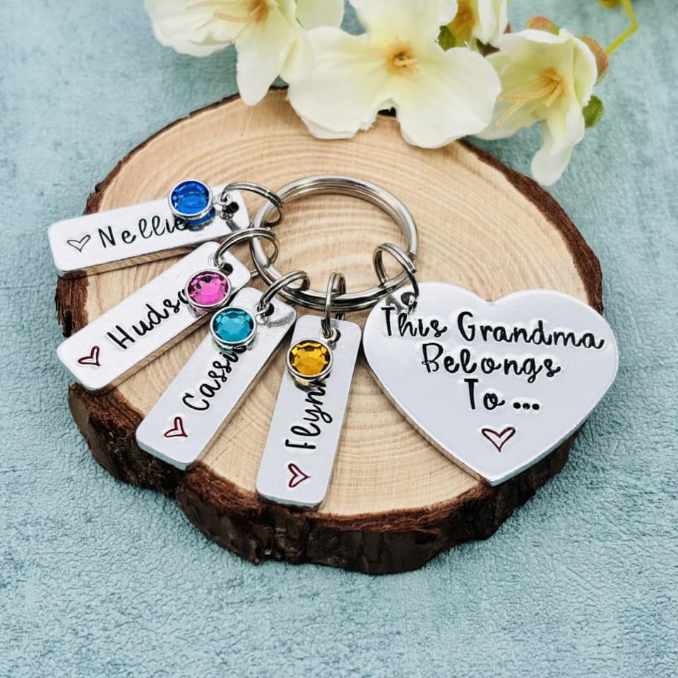 'This Grandma belongs to' Keyring with Birthstones