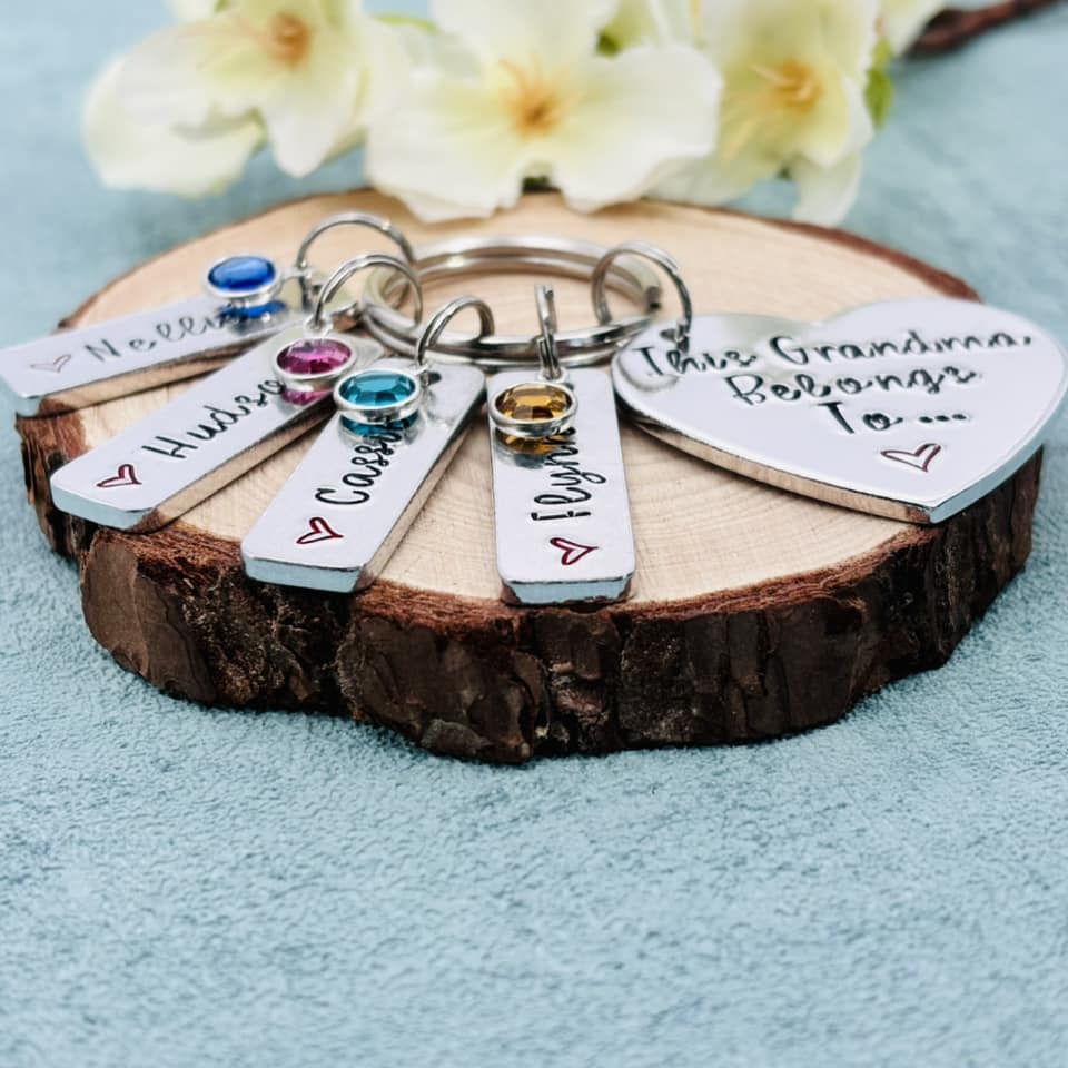 'This Grandma belongs to' Keyring with Birthstones