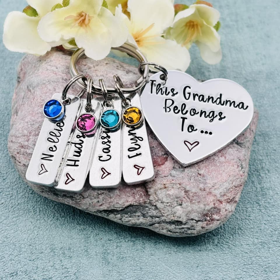 'This Grandma belongs to' Keyring with Birthstones