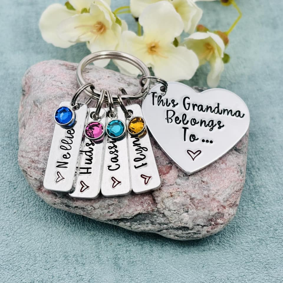 'This Grandma belongs to' Keyring with Birthstones