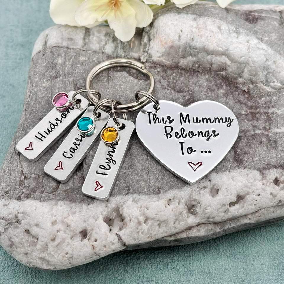 'This Mummy Belongs To' Keyring with Birthstones