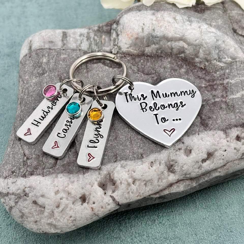 'This Mummy Belongs To' Keyring with Birthstones