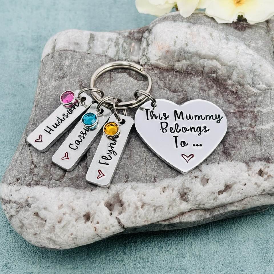 'This Mummy Belongs To' Keyring with Birthstones