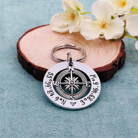 Coordinates Compass Keyring