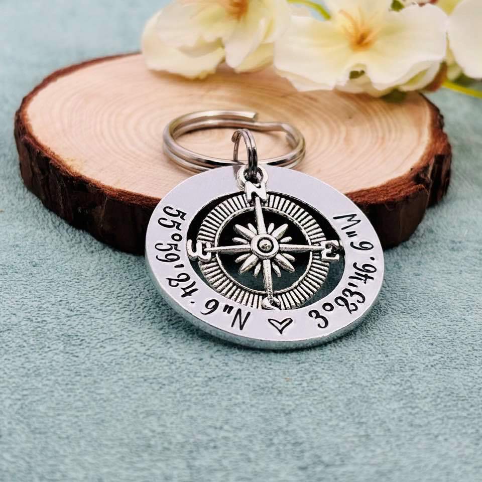 Coordinates Compass Keyring