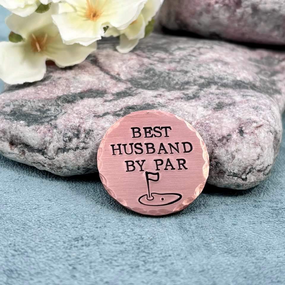 Best Husband By Par Copper Golf Ball Marker, 7th 22nd Wedding Anniversary Copper Gift for Him