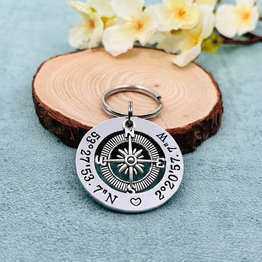 Coordinates Compass Keyring