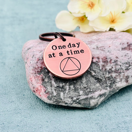 Personalised Sobriety Copper Keyring/Token