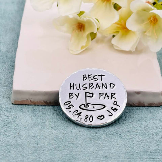 Best Husband By Par, Aluminium Golf Ball Marker, 10th Wedding Anniversary Gift
