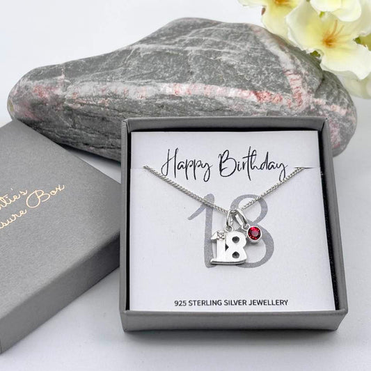 Sterling Silver 18th Birthday Necklace with Birthstone