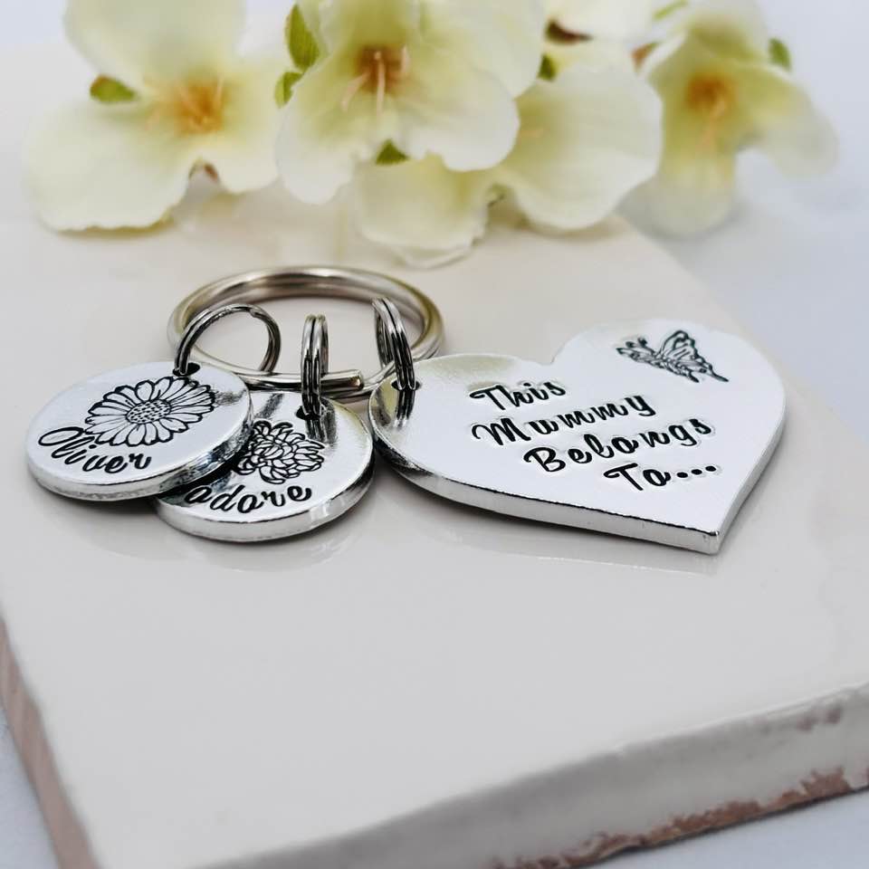 Personalised This Mummy Belongs To Keyring with Birth Month Flowers