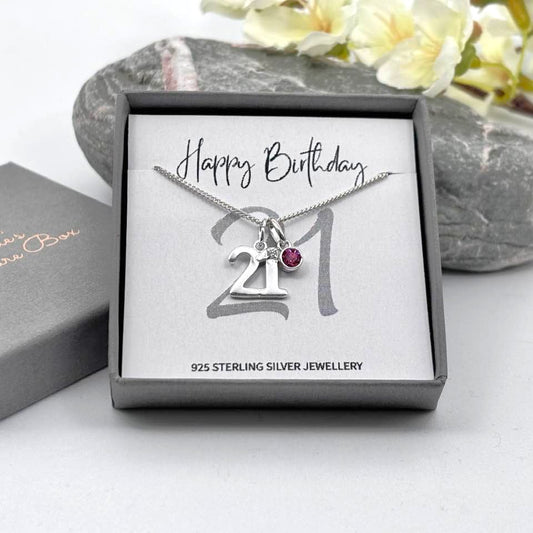 Sterling Silver 21st Birthday Necklace with Birthstone