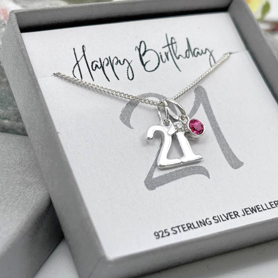 Sterling Silver 21st Birthday Necklace with Birthstone