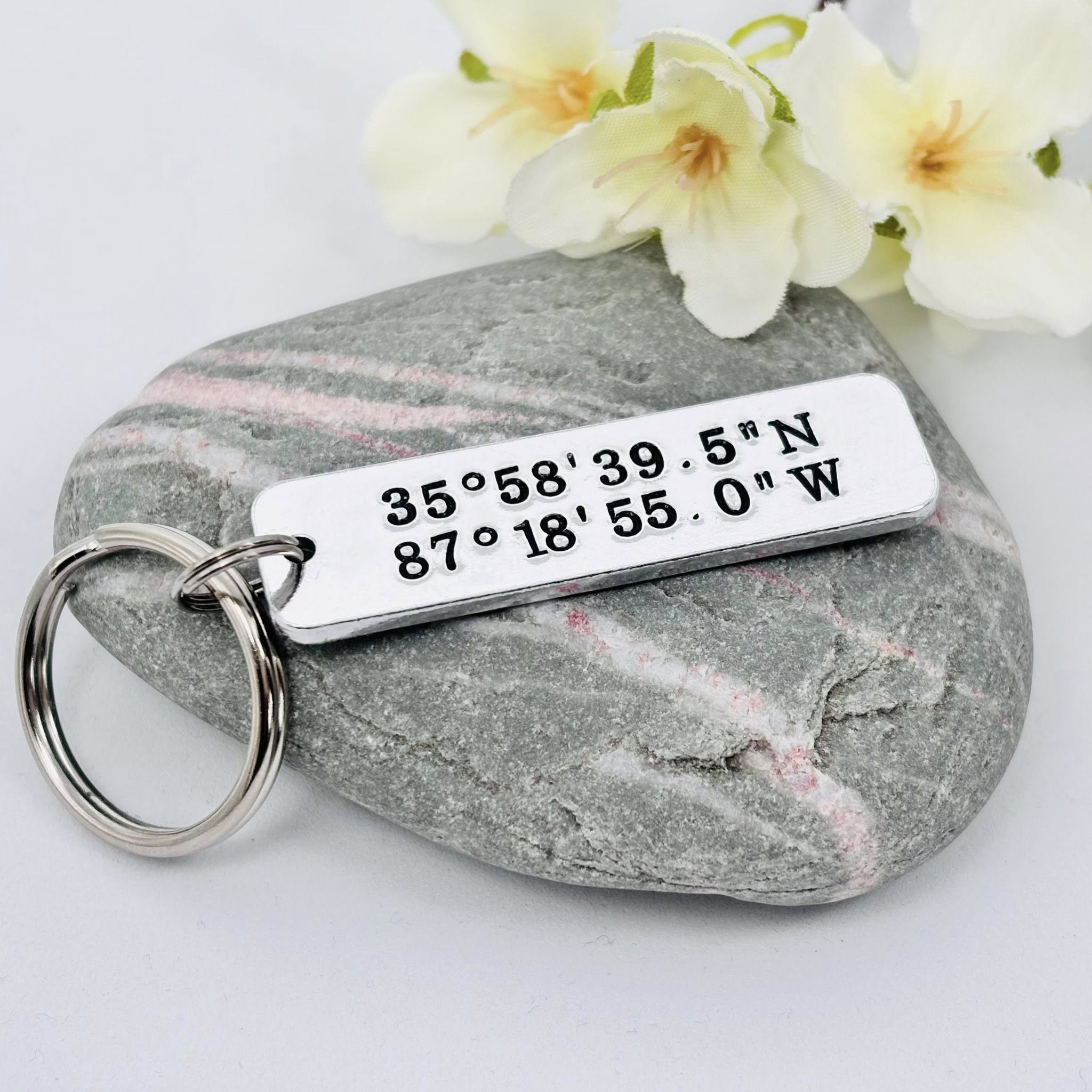 Personalised Coordinates Keyring, Where We Met Gift, Anniversary Keepsake for Couples