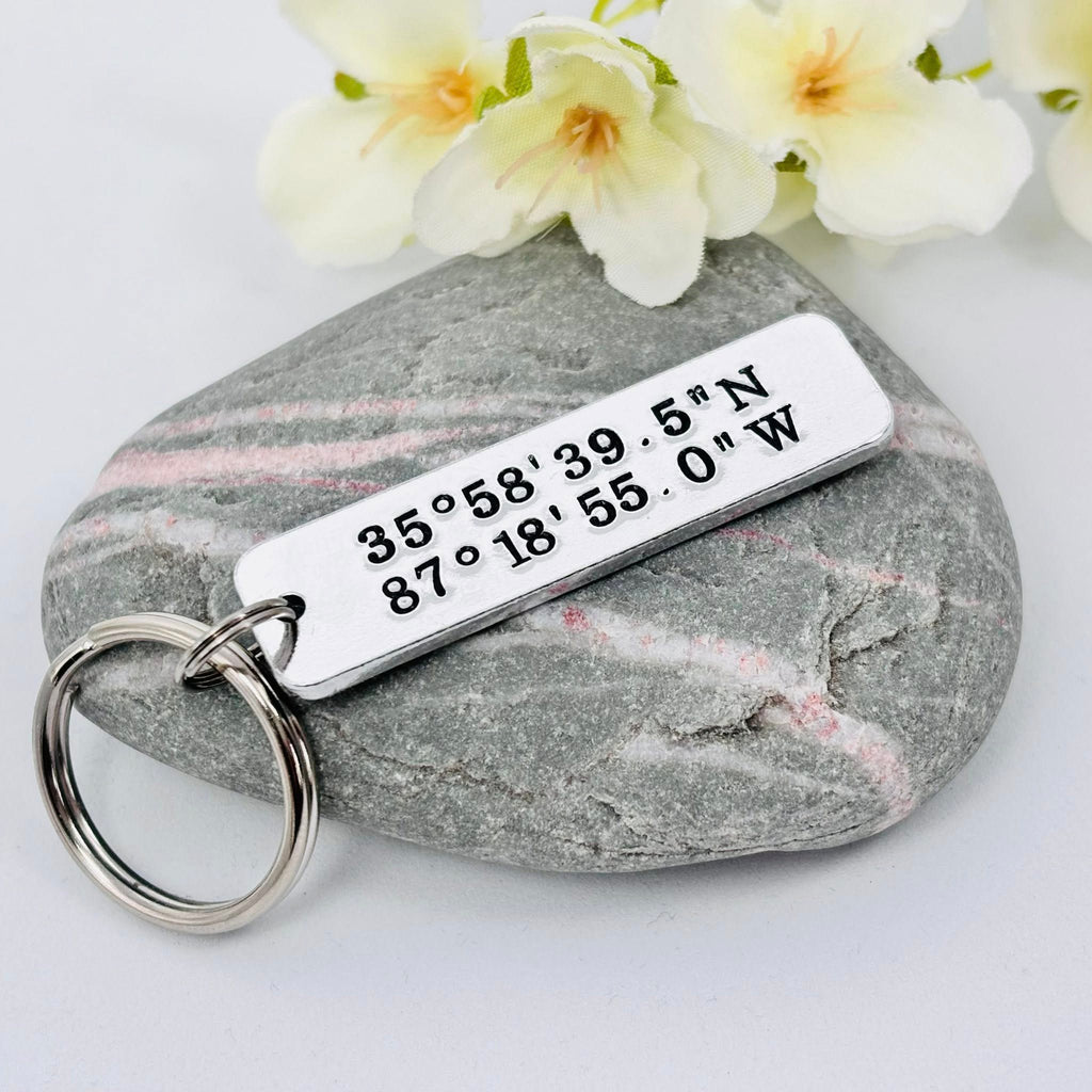 Personalised Coordinates Keyring, Where We Met Gift, Anniversary Keepsake for Couples