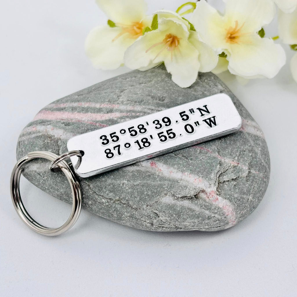 Personalised Coordinates Keyring, Where We Met Gift, Anniversary Keepsake for Couples