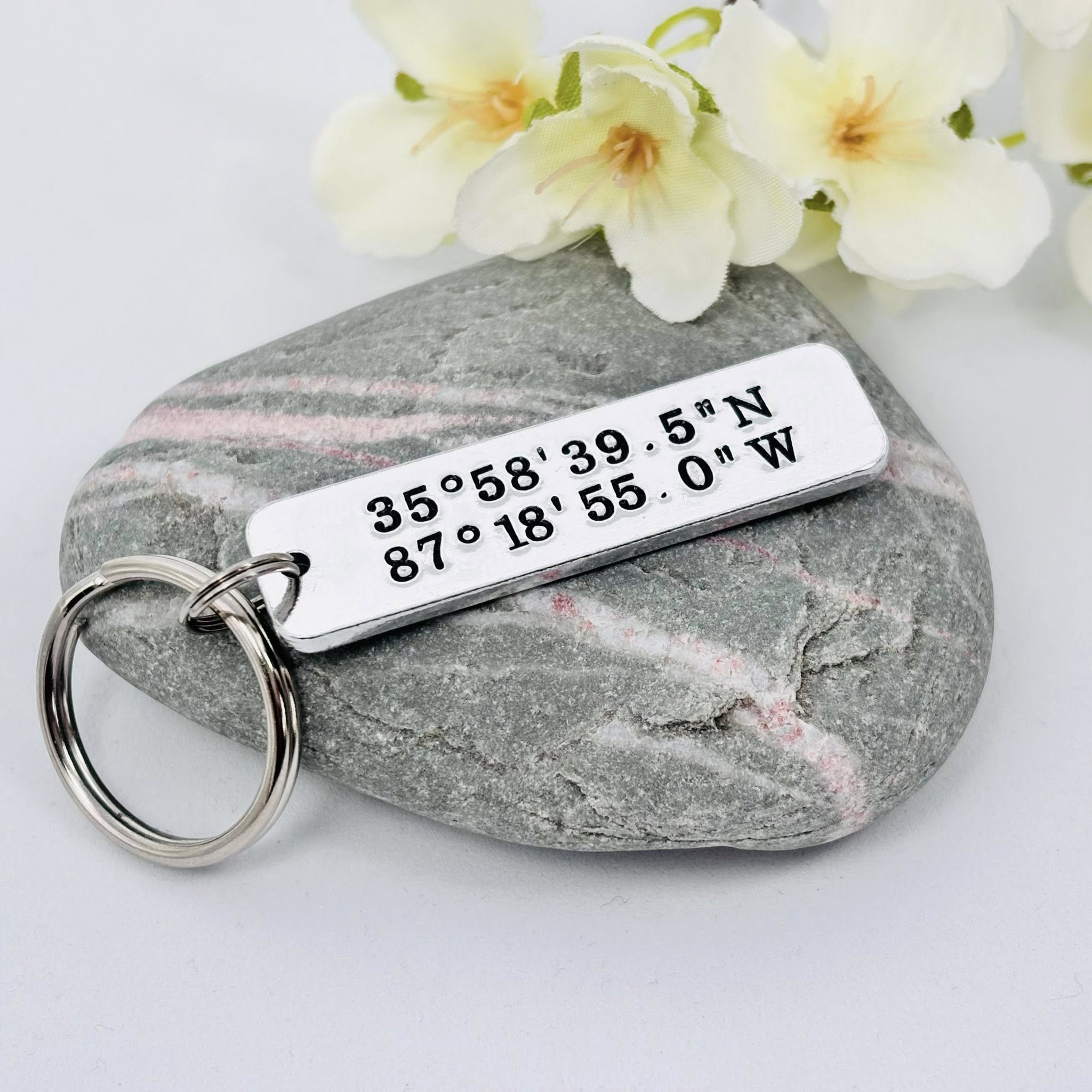 Personalised Coordinates Keyring, Where We Met Gift, Anniversary Keepsake for Couples