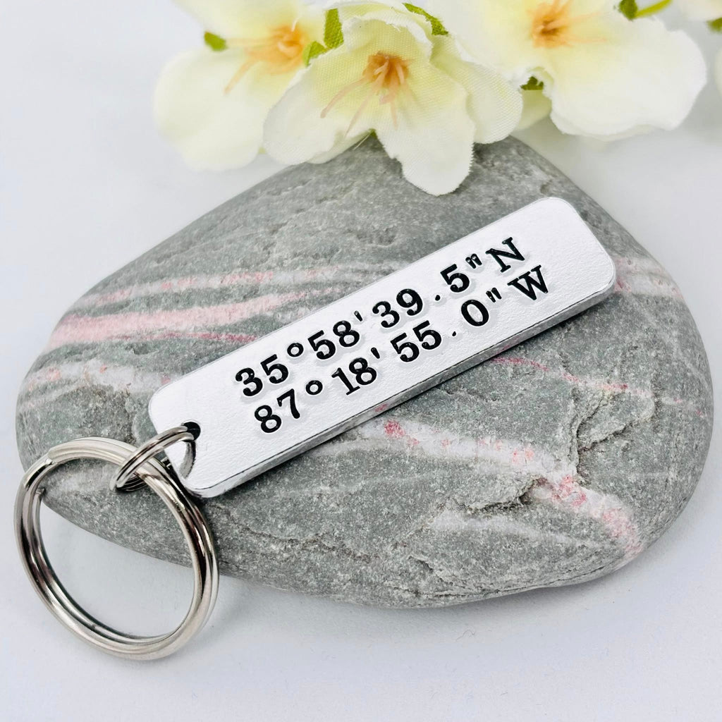 Personalised Coordinates Keyring, Where We Met Gift, Anniversary Keepsake for Couples