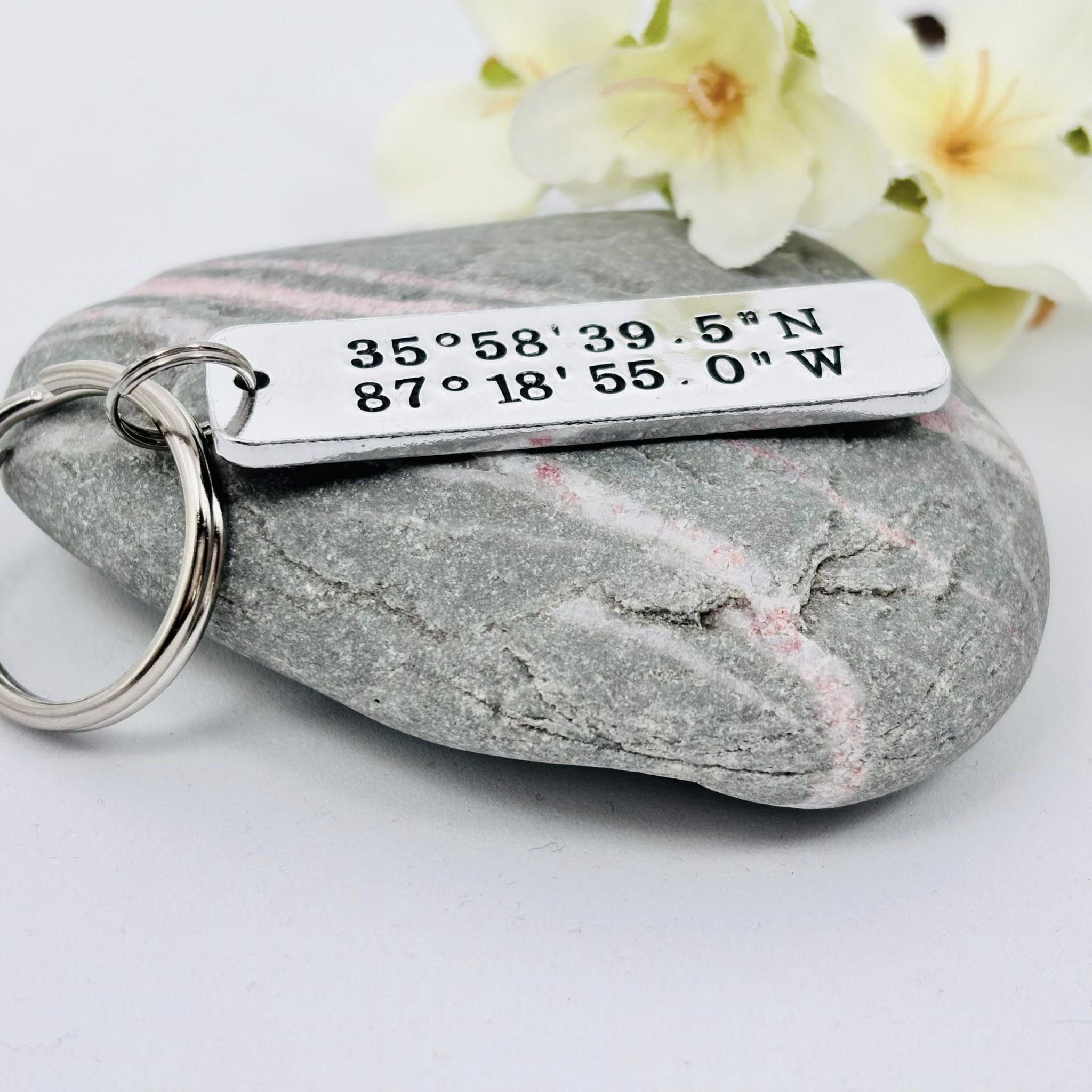 Personalised Coordinates Keyring, Where We Met Gift, Anniversary Keepsake for Couples