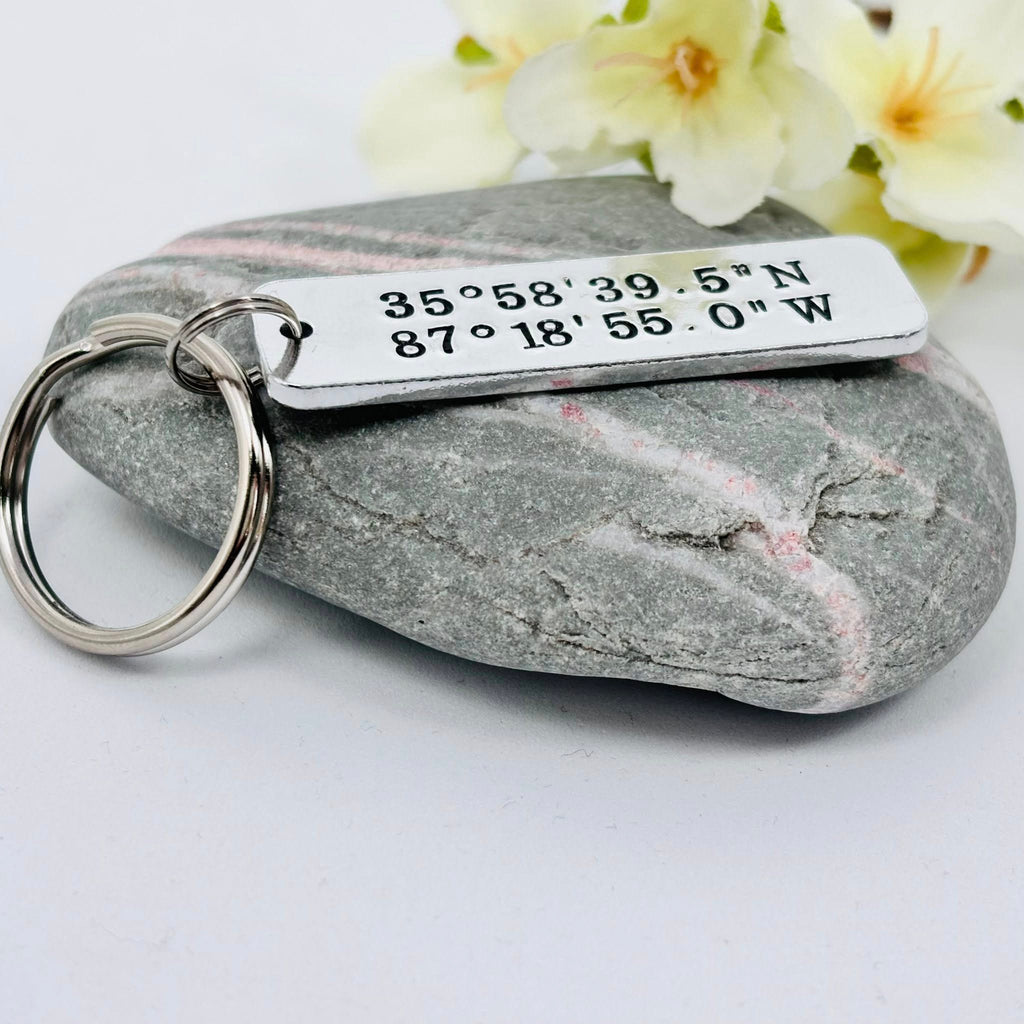 Personalised Coordinates Keyring, Where We Met Gift, Anniversary Keepsake for Couples