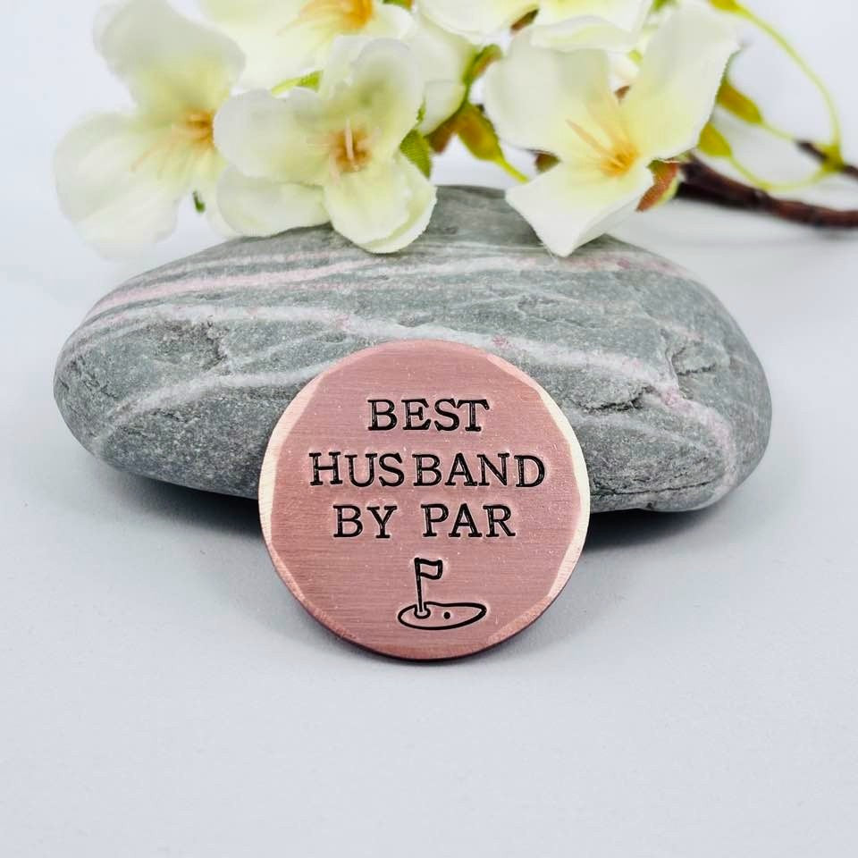Best Husband By Par, Copper Golf Ball Marker, 7th 22nd Wedding Anniversary Gift