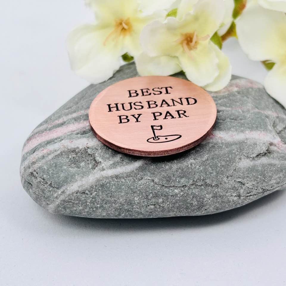Best Husband By Par, Copper Golf Ball Marker, 7th 22nd Wedding Anniversary Gift