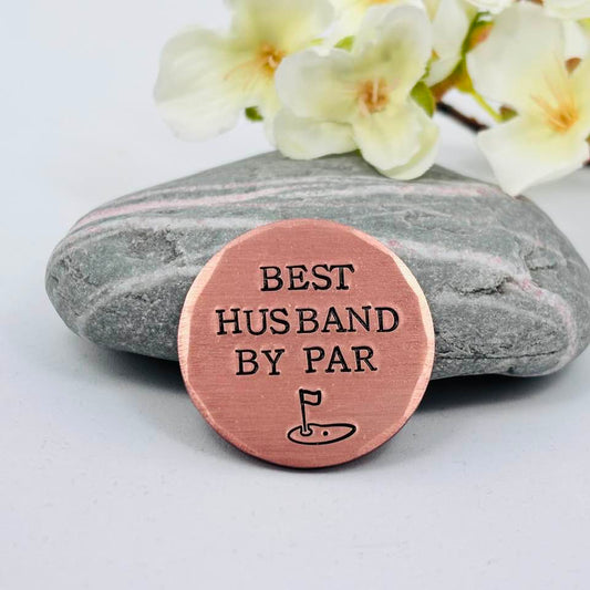 Best Husband By Par, Copper Golf Ball Marker, 7th 22nd Wedding Anniversary Gift