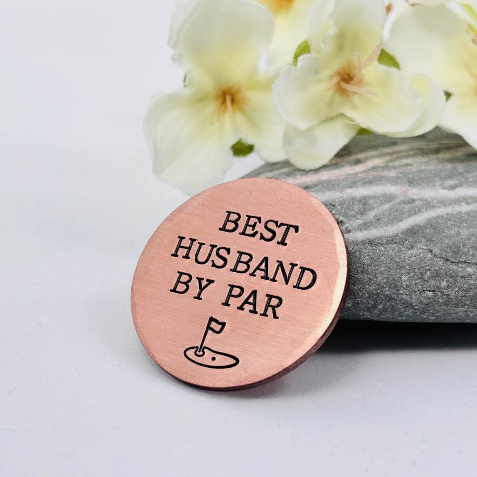 Best Husband By Par, Copper Golf Ball Marker, 7th 22nd Wedding Anniversary Gift