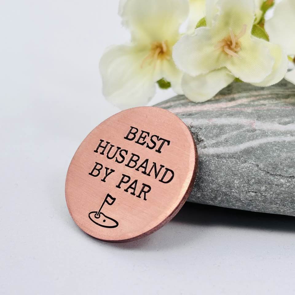 Best Husband By Par, Copper Golf Ball Marker, 7th 22nd Wedding Anniversary Gift