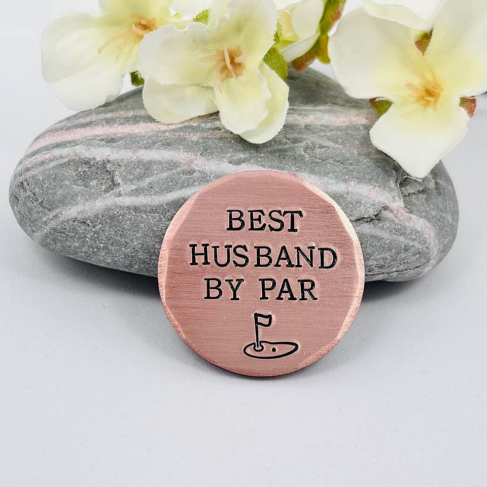Best Husband By Par, Copper Golf Ball Marker, 7th 22nd Wedding Anniversary Gift