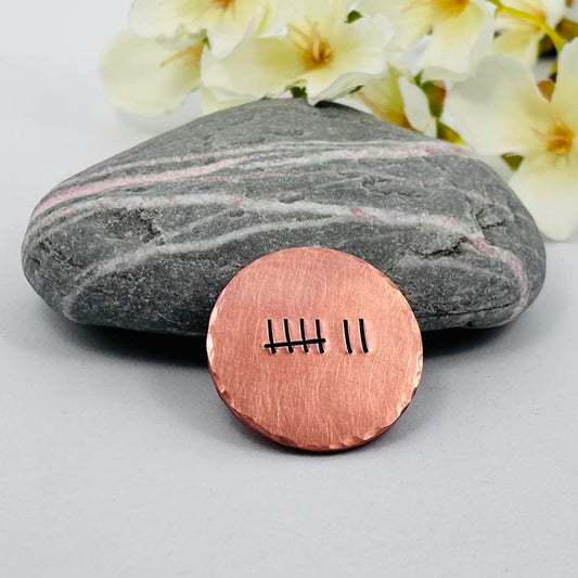 7 Years Tally Mark Copper Golf Ball Marker, 7th Wedding Anniversary Gift