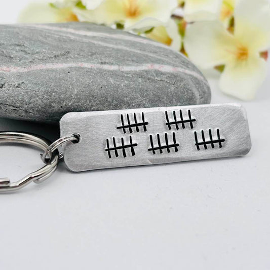 25th Anniversary Personalised  Keyring, Tally Mark Silver Anniversary Gift