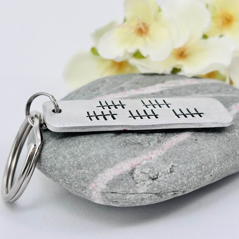 25th Anniversary Personalised  Keyring, Tally Mark Silver Anniversary Gift