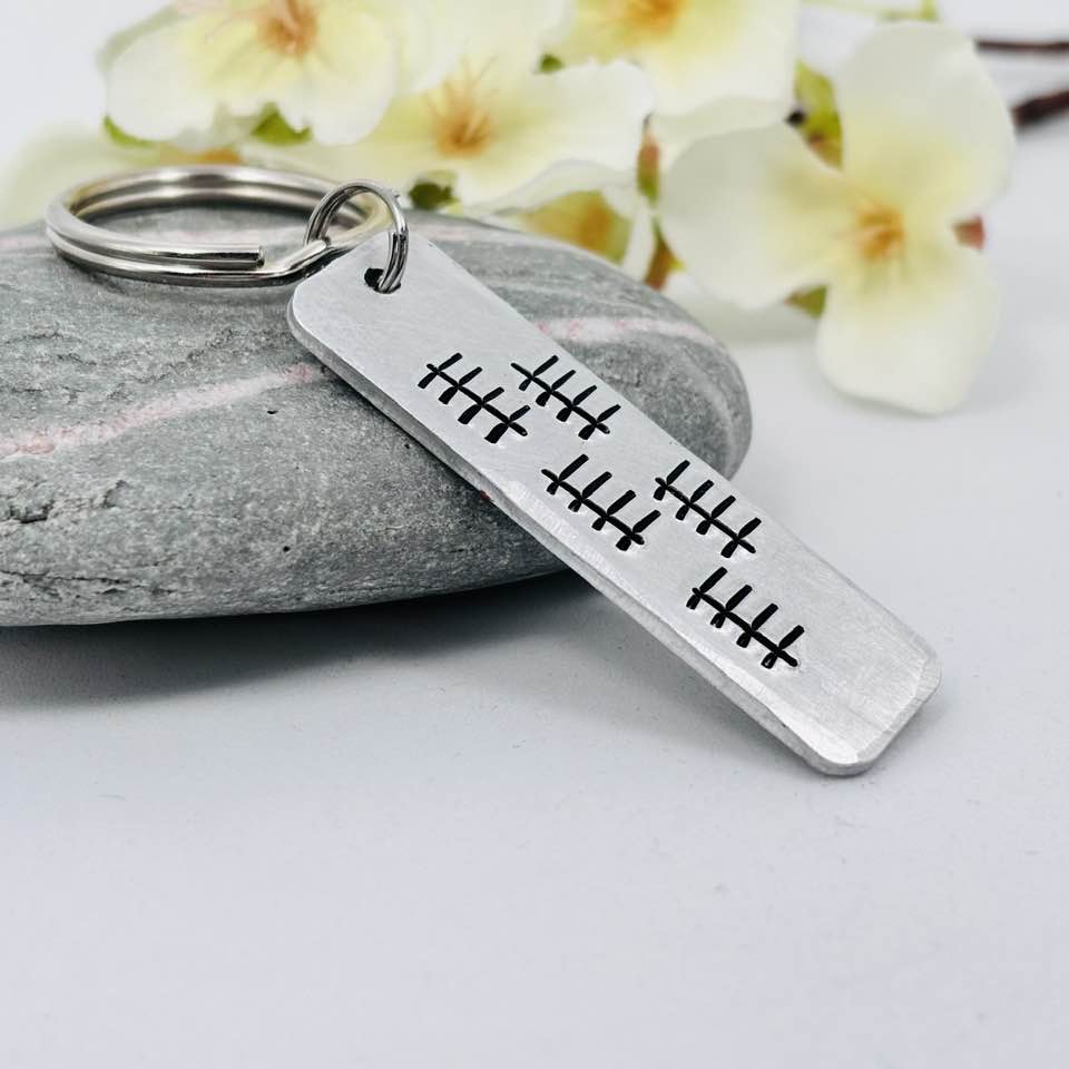 25th Anniversary Personalised  Keyring, Tally Mark Silver Anniversary Gift