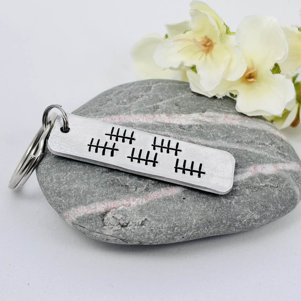 25th Anniversary Personalised  Keyring, Tally Mark Silver Anniversary Gift