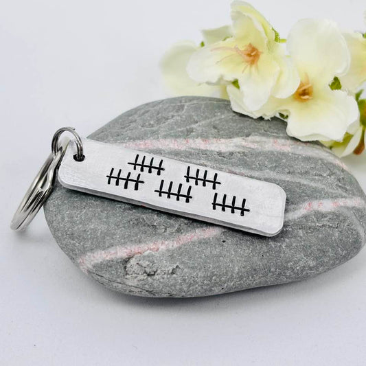 25th Anniversary Personalised  Keyring, Tally Mark Silver Anniversary Gift