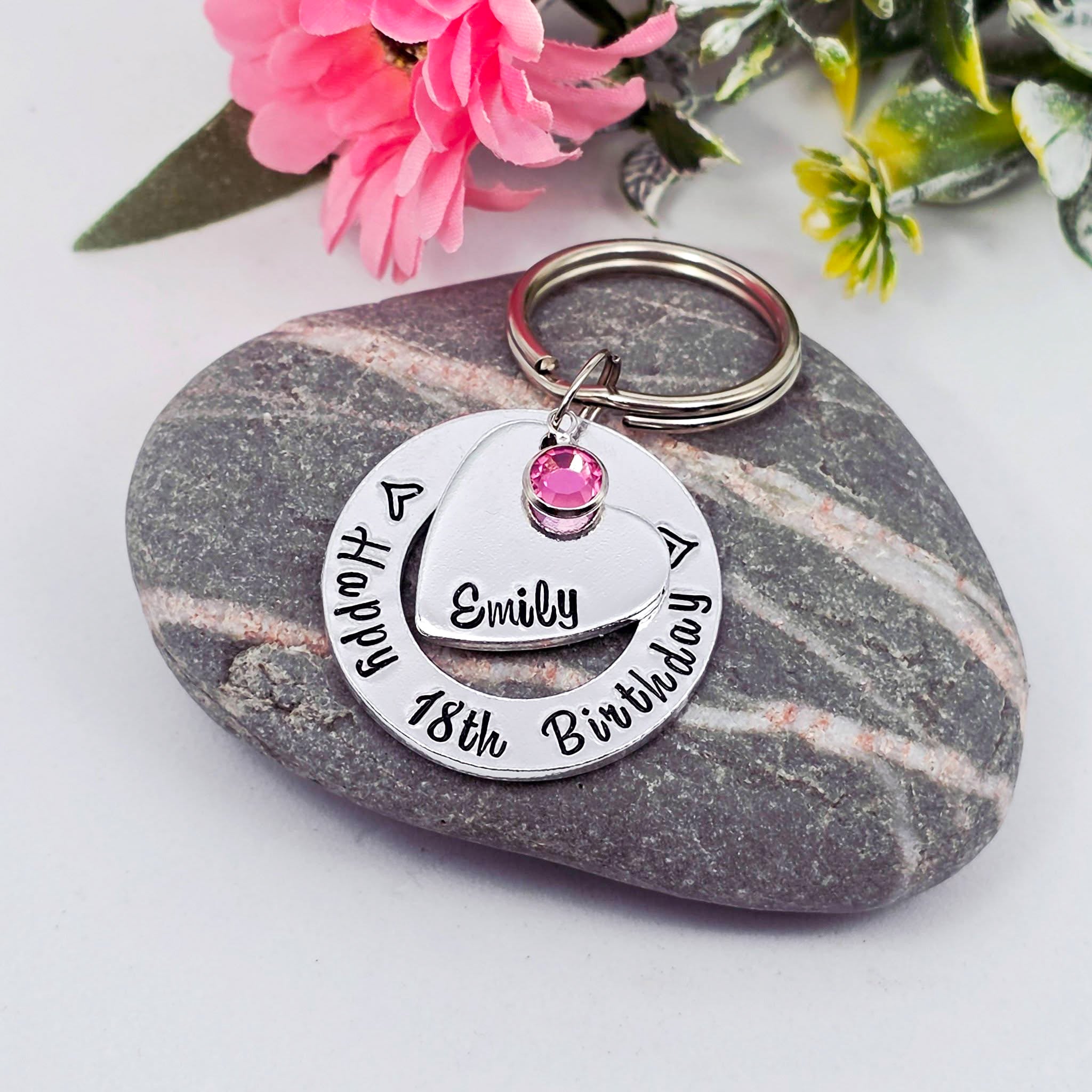Girls 18th Birthday Gift, Personalised Keyring with Birthstone