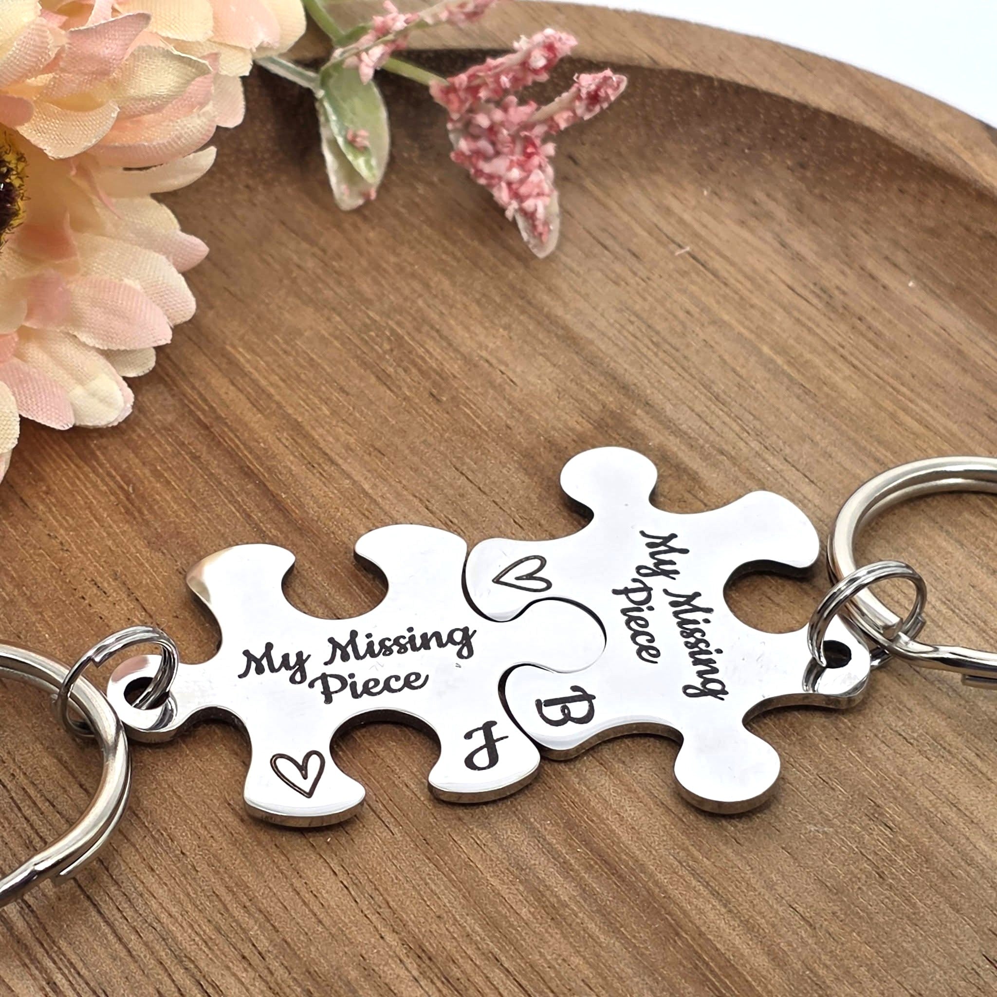 Puzzle Keyrings for Couples, Personalised Missing Piece Gift, Anniversary Valentines Gift
