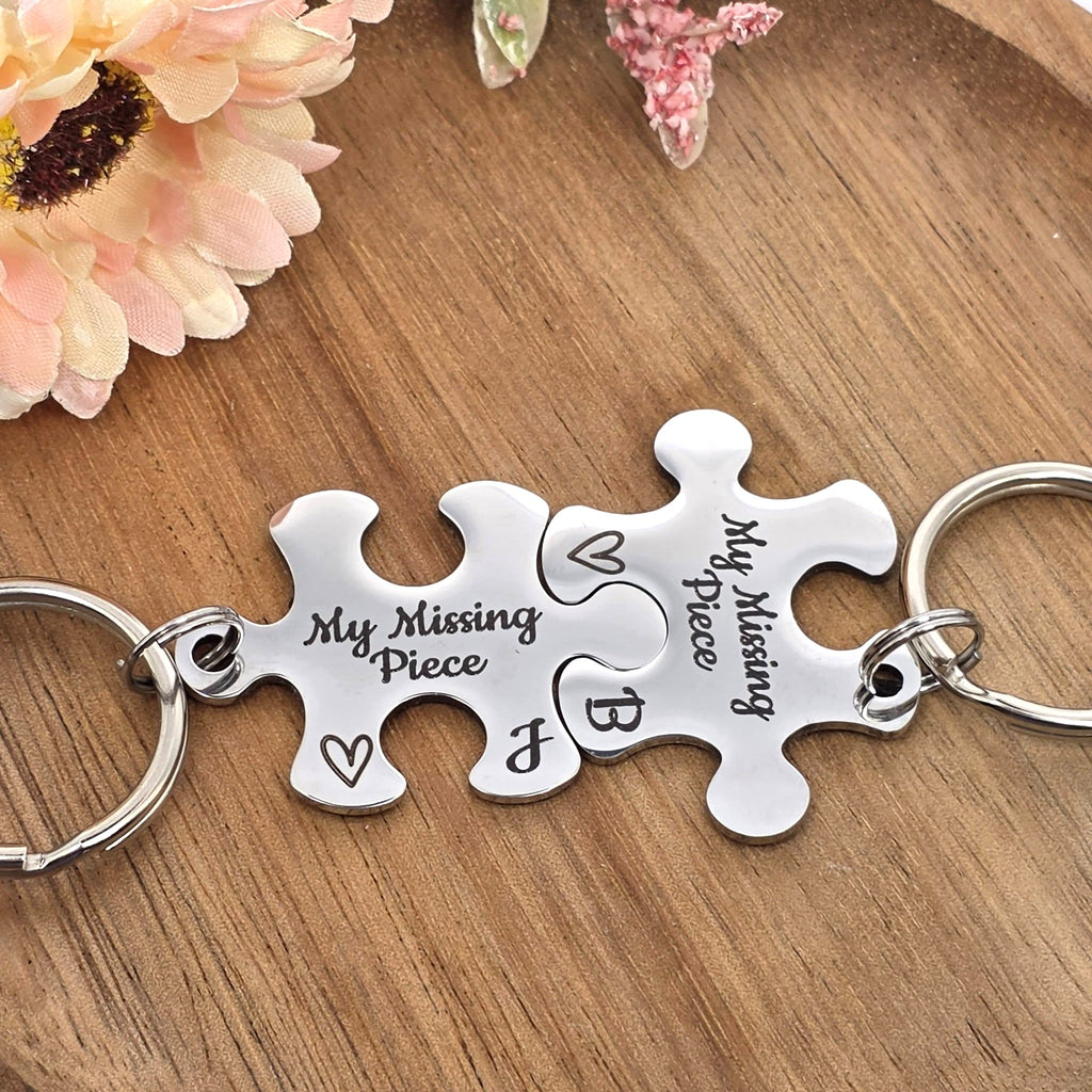 Puzzle Keyrings for Couples, Personalised Missing Piece Gift, Anniversary Valentines Gift