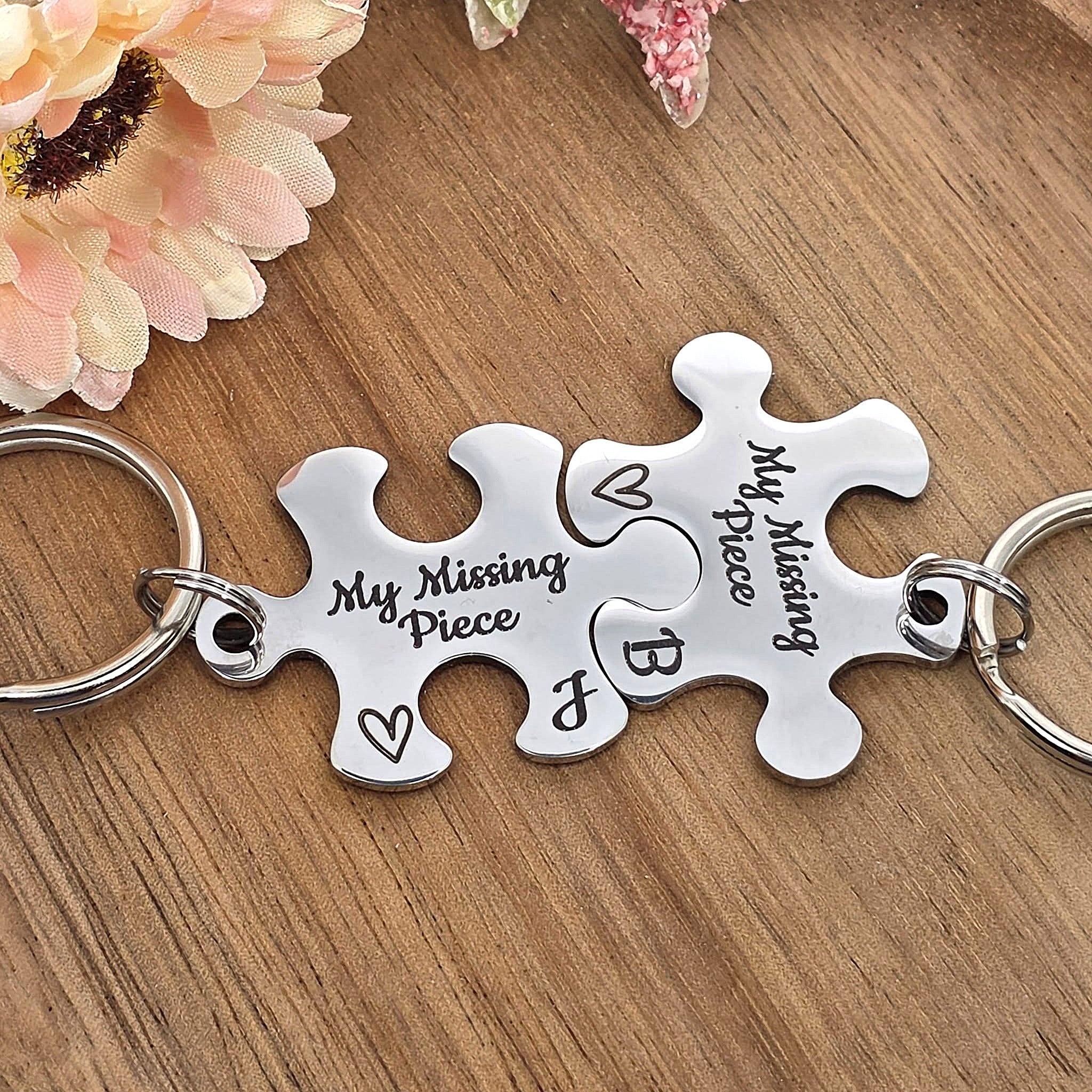 Puzzle Keyrings for Couples, Personalised Missing Piece Gift, Anniversary Valentines Gift
