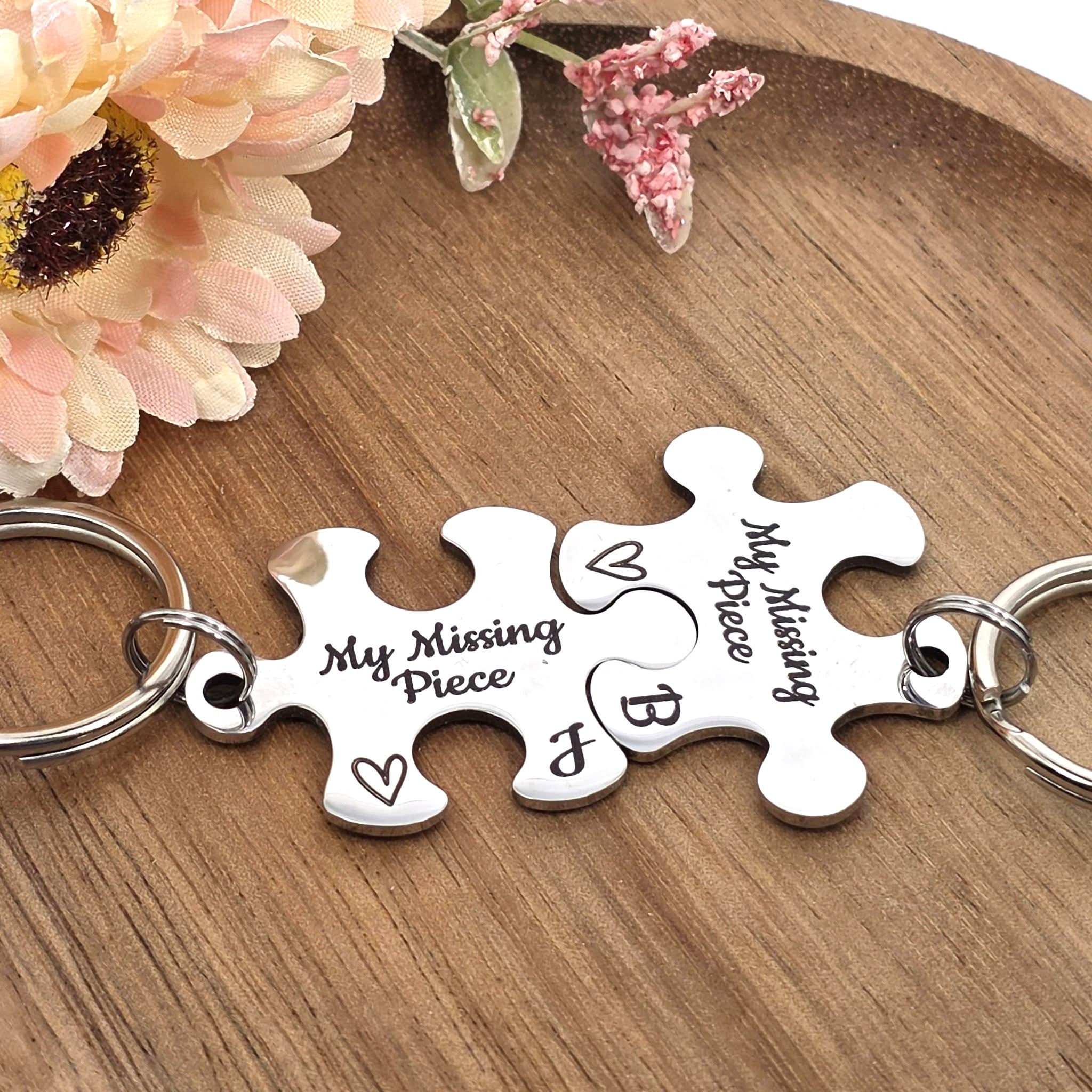 Puzzle Keyrings for Couples, Personalised Missing Piece Gift, Anniversary Valentines Gift