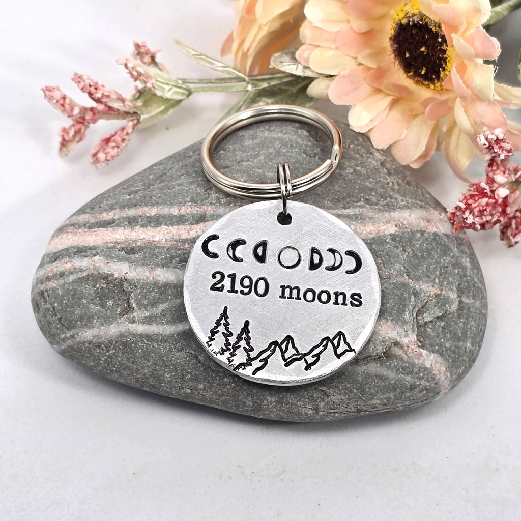 6th Anniversary Keyring , Iron Anniversary Keepsake, Personalised Moon Phase Gift for Him or Her